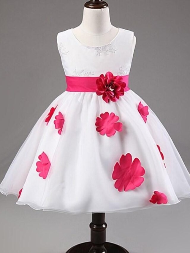  Ball Gown / Princess Knee Length Flower Girl Dress - Satin / Tulle Sleeveless Jewel Neck with Bow(s) / Pattern / Print / Sash / Ribbon by