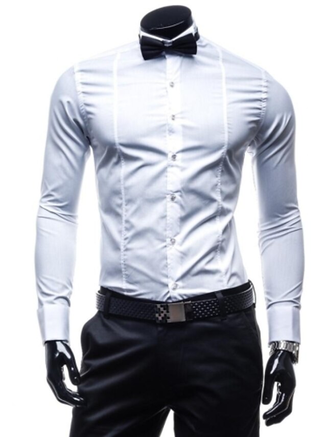  Men's Solid Colored Shirt - Cotton Business Casual Work White / Black / Spring / Fall / Long Sleeve