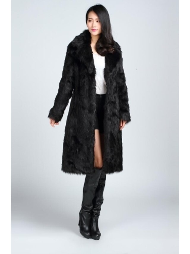  Faux Leather Coats/Jackets Long Sleeve Faux Fur Black