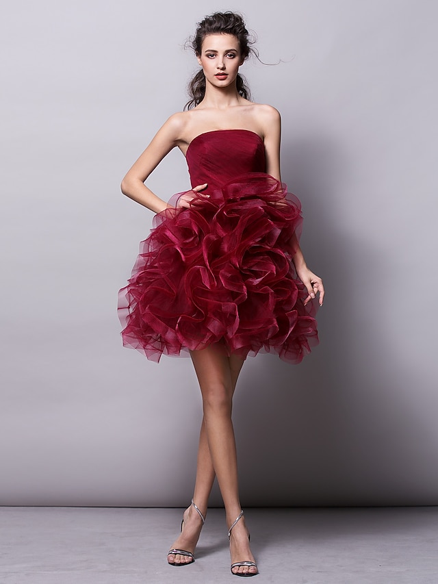  Ball Gown Hot Homecoming Cocktail Party Valentine's Day Dress Strapless Sleeveless Short / Mini Tulle with Ruched Tier 2022