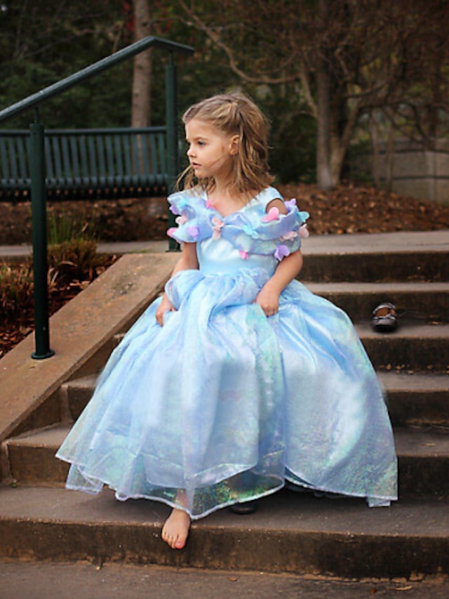  Girl's Summer Dress Inelastic Cinderella Princess Dress Thin Short Sleeve Dresses (Organza)