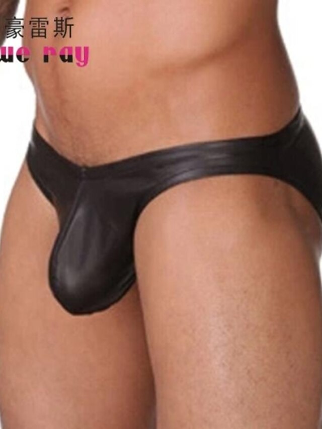  Men's Faux Leather Ultra Sexy Panty Solid Colored Low Waist Black S