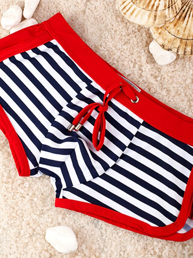  Men's Swimwear Bottoms Swimsuit Striped Red Bathing Suits