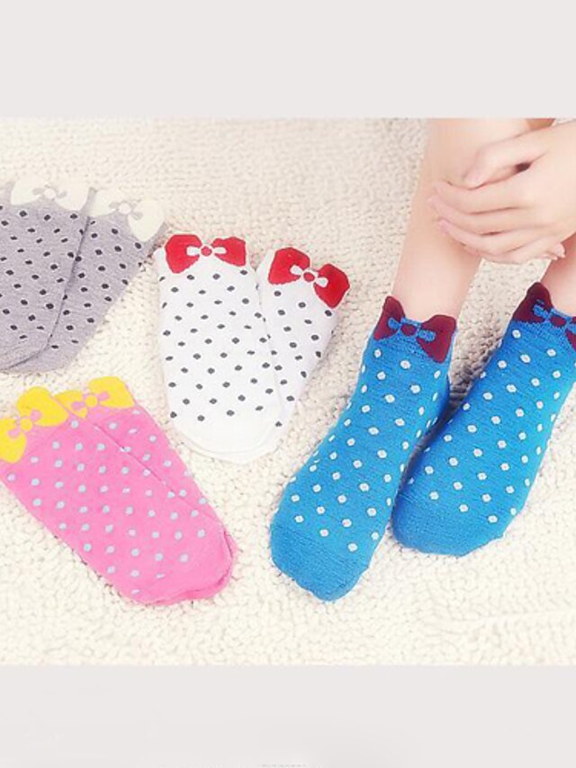  Women Cute Bow Socks Cotton Medium Socks