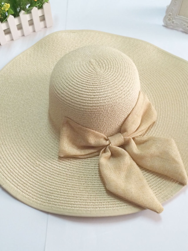  Women's Casual Head Scarf - Solid Colored / Floppy Hat / Straw Hat / Beige / White / Yellow