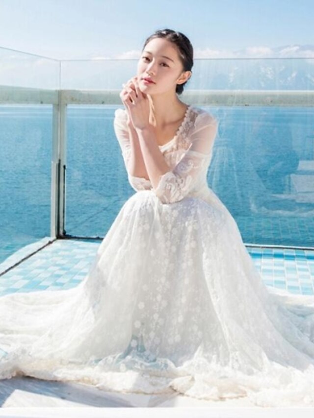  Női Swing ruha Fehér Háromnegyedes Egyszínű Csipke Nyár Ízléses Alkalmi Fehér S M L XL / Maxi