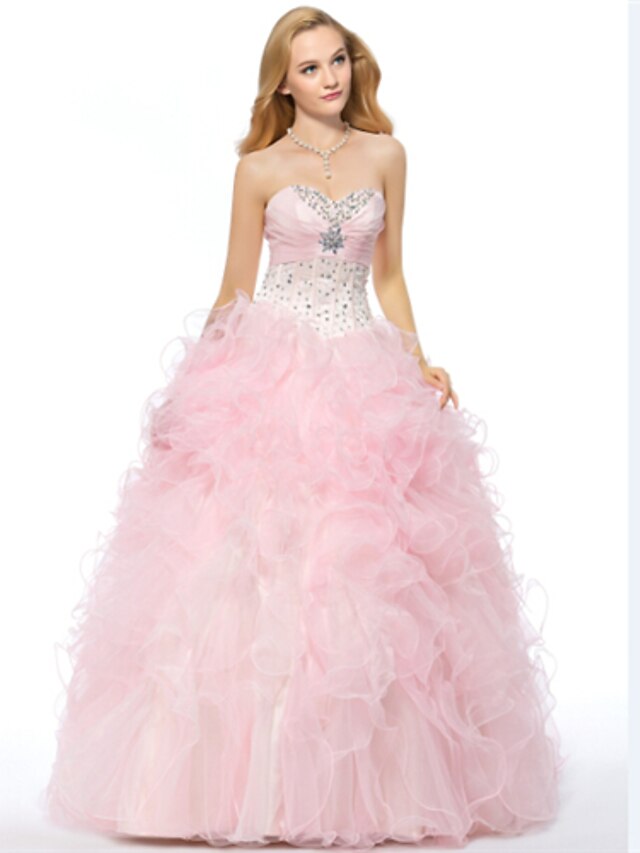  Formal Evening Dress - Candy Pink Plus Sizes / Petite A-line Sweetheart Floor-length Organza