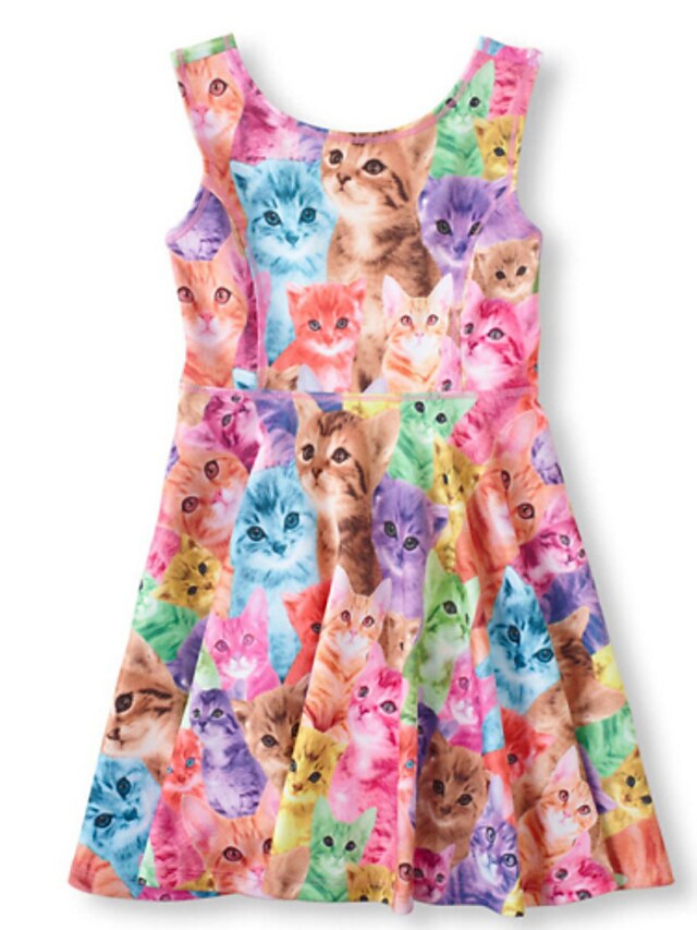  Girl's Summer Animal Vest Dress Inelastic Thin Sleeveless Dresses (Cotton Blends)