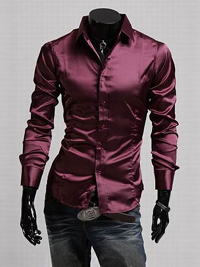  Men's Shirt Dress Shirt Solid Colored Classic Collar Black Purple Red Long Sleeve Plus Size Daily Work Tops Business / Spring / Fall