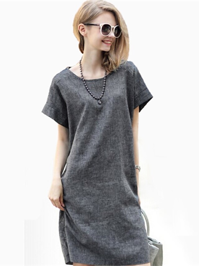  Women's Stylish Short Sleeve Round Collar Dress