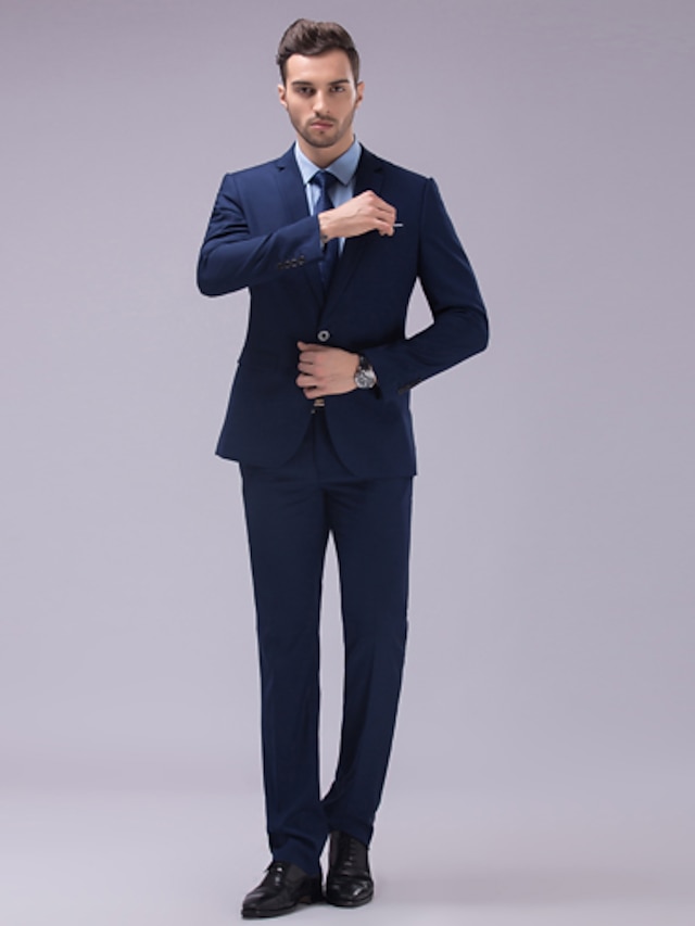  Men's Suits Slim Notch Slim Fit Single Breasted Two-buttons Solid Colored Polyester