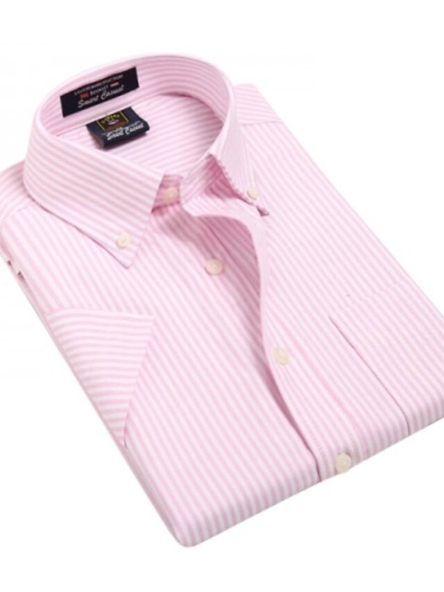  Men's Daily Sports Formal Business Plus Size Cotton Shirt - Striped / Short Sleeve / Work