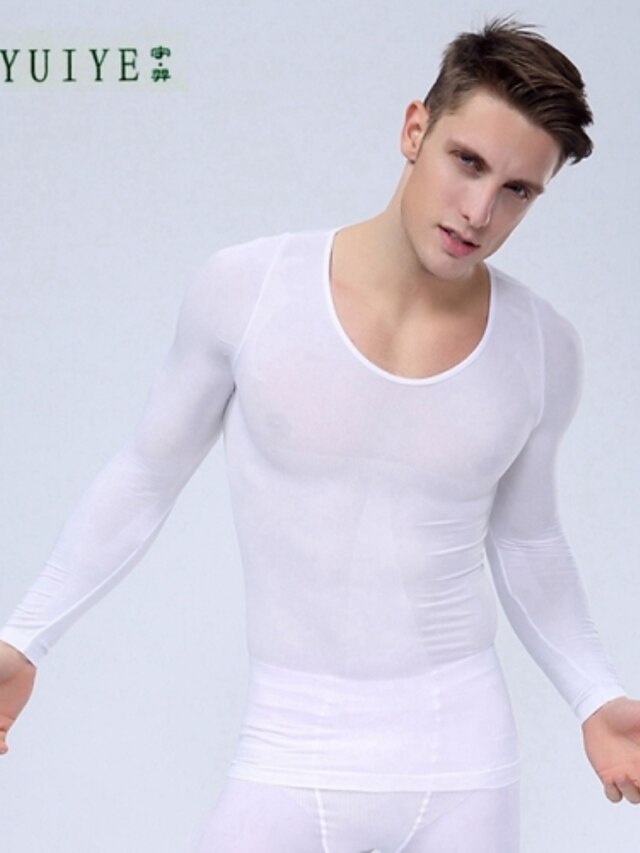  YUIYE® Man Slimming Thermal Underwear Shirt Long Sleeve Body Shaper Firm Tummy Belly Bust Nylon White