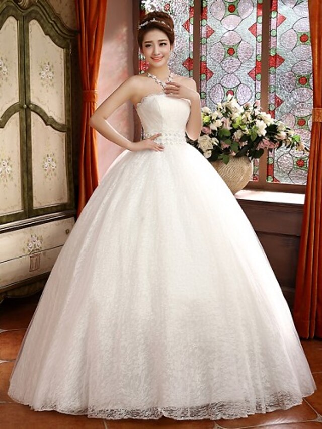  Ball Gown Strapless Floor Length Lace / Satin / Tulle Made-To-Measure Wedding Dresses with by