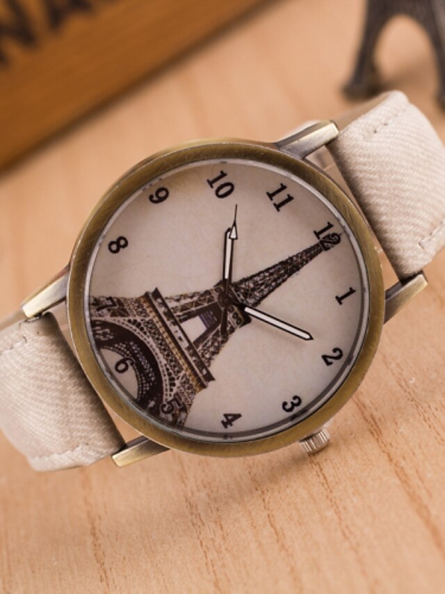  Mujer damas Reloj de Pulsera Cuarzo Torre Eiffel Analógico Blanco Negro Amarillo / Piel / Un año