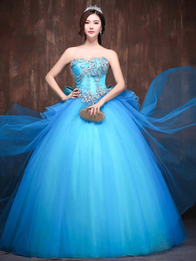  Ball Gown Dress Formal Evening Floor Length Sweetheart Satin with Bow(s) Crystals Ruffles 2024