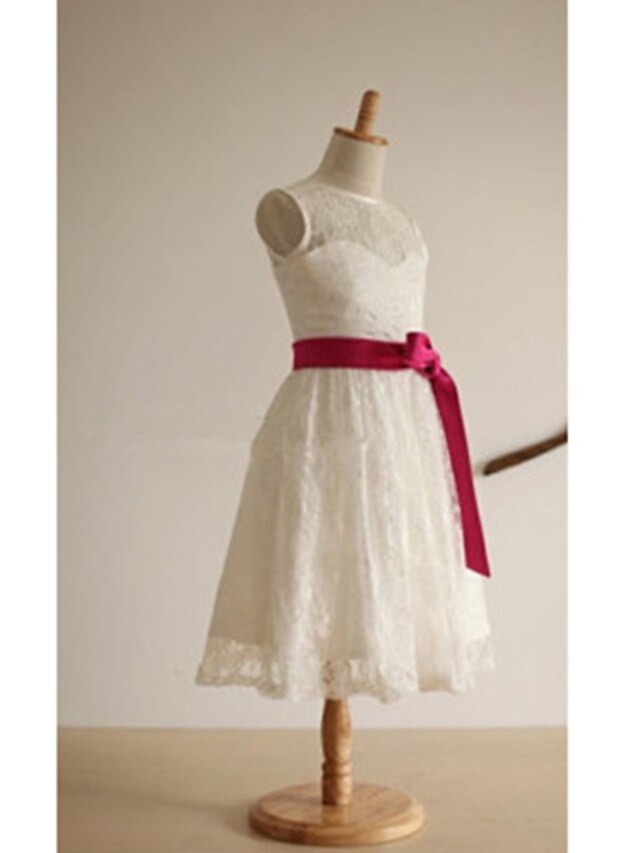  Γραμμή Α Κάτω από το γόνατο Φόρεμα για Κοριτσάκι Λουλουδιών Χαριτωμένο φόρεμα χορού Σατέν με Δαντέλα Κατάλληλο 3-16 ετών
