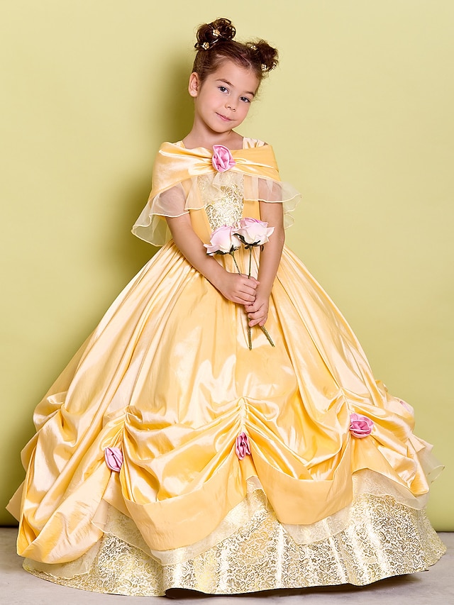  Ball Gown Floor Length Pageant Flower Girl Dresses - Taffeta Sleeveless Off Shoulder with Bow(s) / Flower
