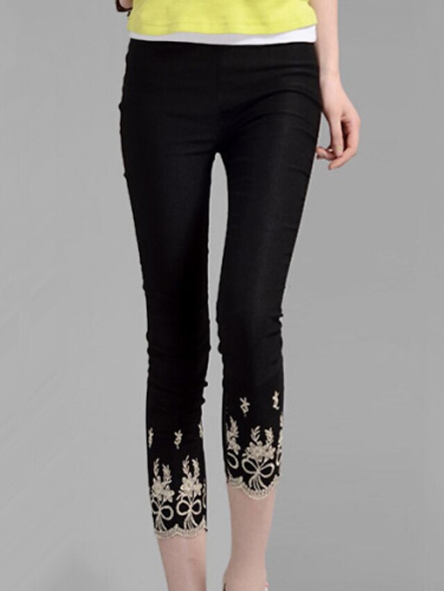  Women's Summer New Lace Spliced All Match Bodycon Skinny Pants