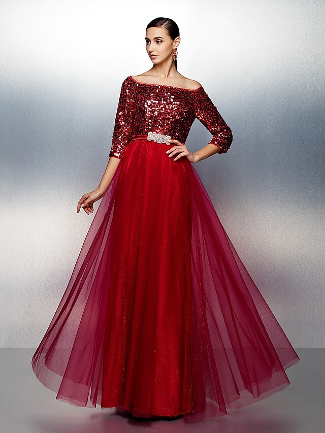 A-Line/Elegant Sleeveless Bateau Chiffon Sequin Floor-Length Prom Dresses main image 1
