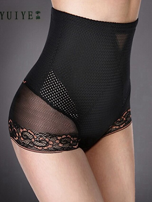  Mujer Encaje Sexy Panti Modelador Un Color Alta cintura Negro Beige M L