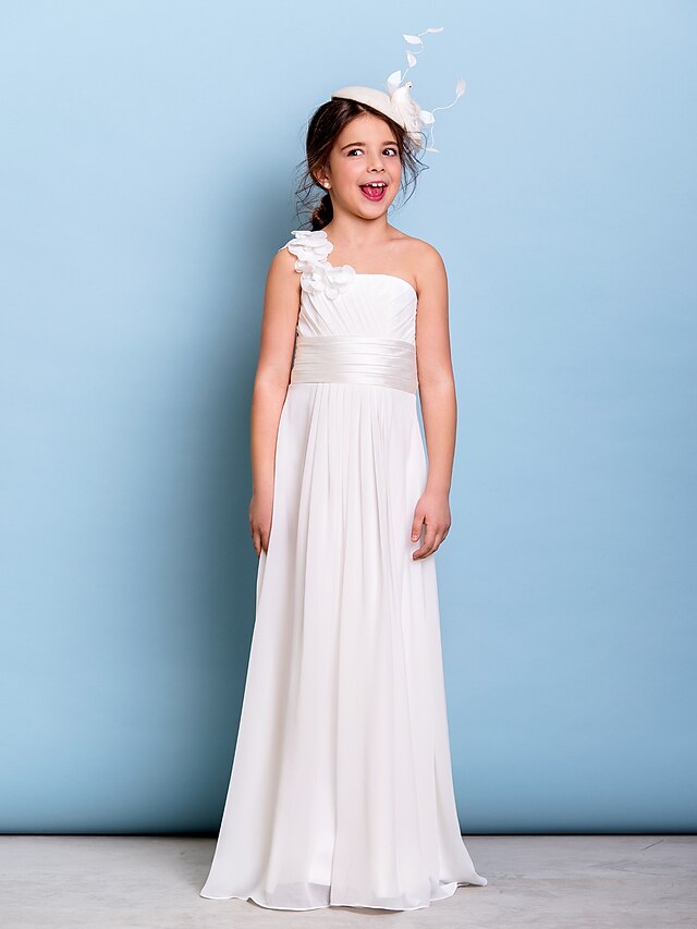 A-Line Floor Length One Shoulder Chiffon Junior Bridesmaid Dresses ...