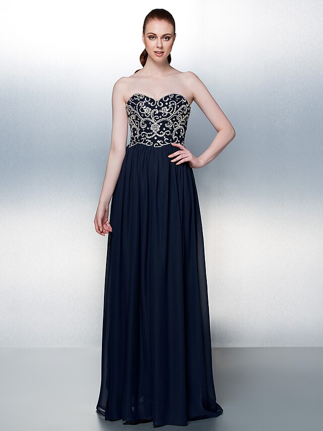  A-Line Strapless Floor Length Chiffon Sparkle & Shine Formal Evening Dress with Beading / Sequin by TS Couture®