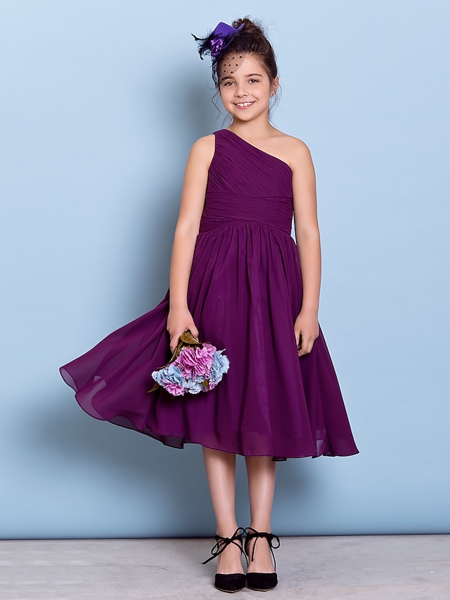  A-linje Enskuldret Telang Chiffon Junior brudepike kjole med Kryssdrapering / Sidedrapering