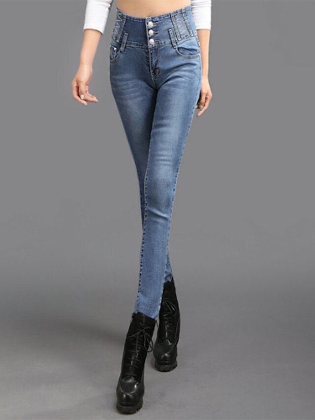  Femme Sexy Taille Haute Micro-élastique Jeans Pantalon,Slim Couleur Pleine