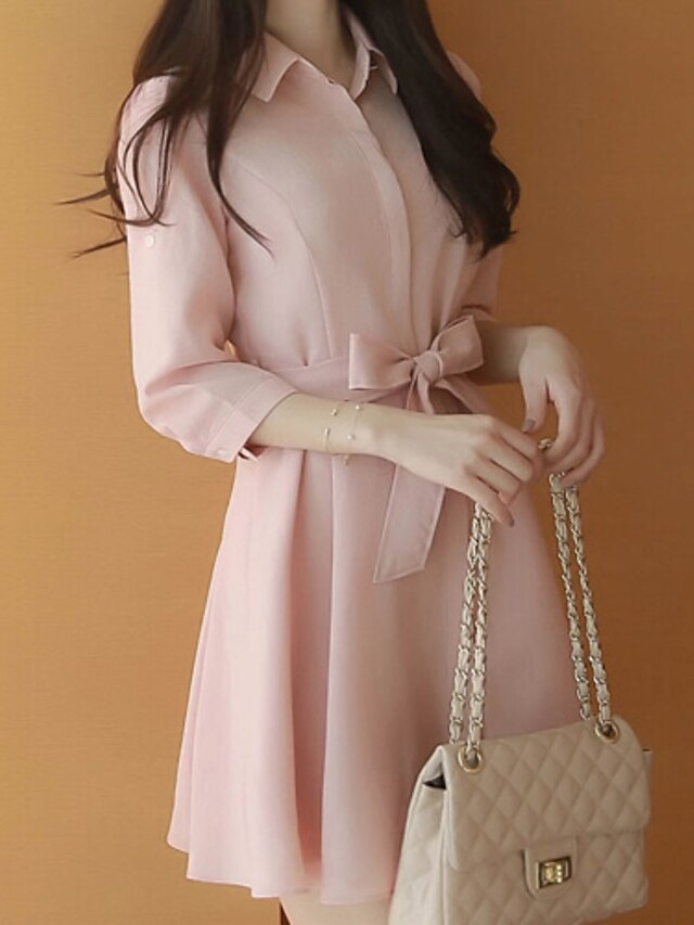 Women's summer dress pink chiffon dress shirt Long in the han edition cultivate one's morality waist shirt skirt