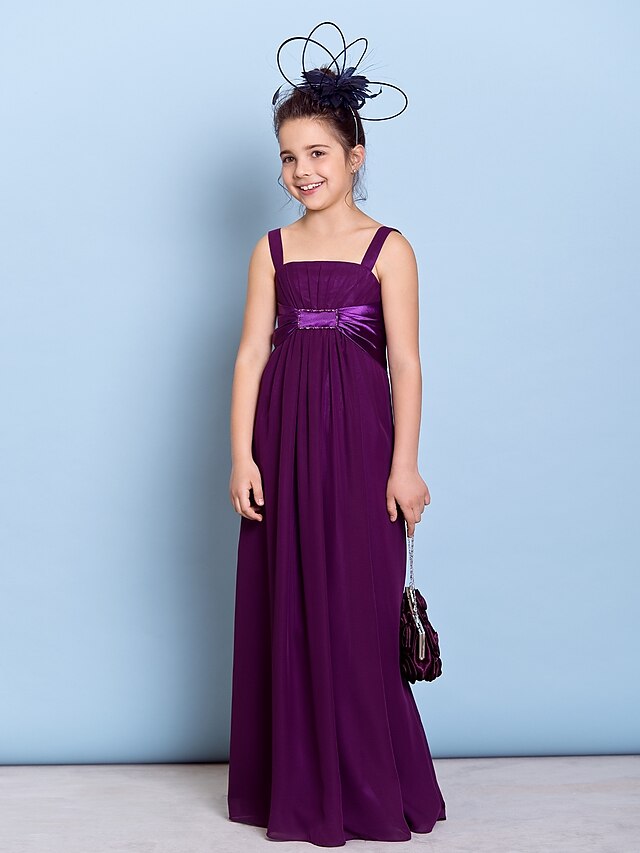  Sheath / Column Straps Floor Length Chiffon Junior Bridesmaid Dress with Beading by LAN TING BRIDE®