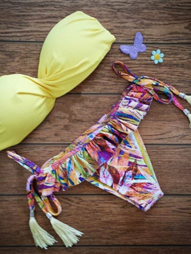  Pentru femei Ciucure Solid Ciucure Boho Bikini Costume de Baie Costum de baie - Abstract S M L Galben