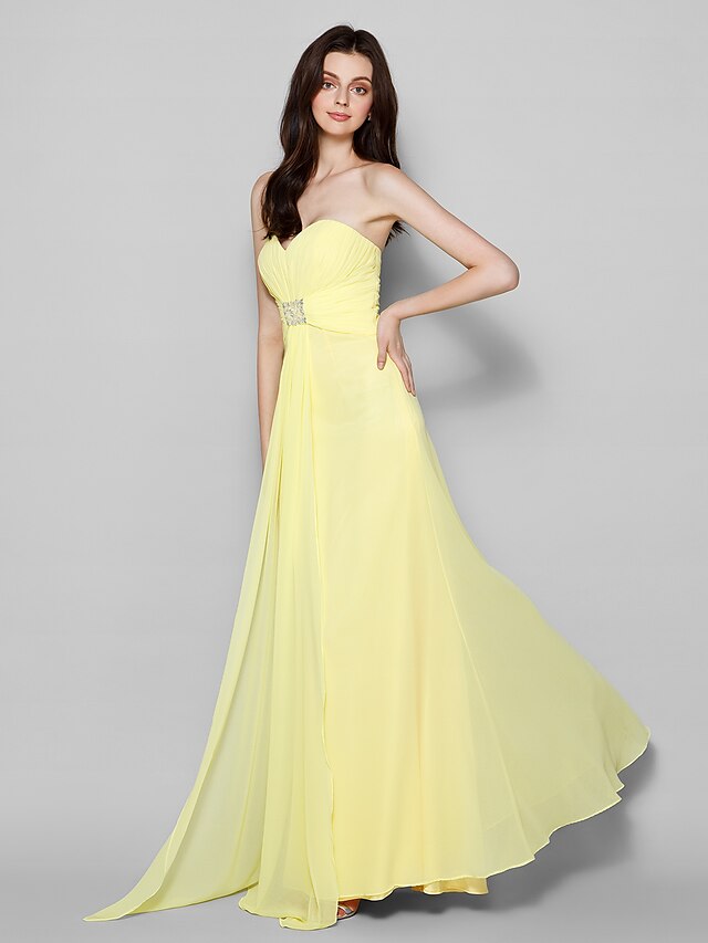  Sheath / Column Bridesmaid Dress Sweetheart Sleeveless Elegant Floor Length Georgette with Ruched / Beading / Side Draping