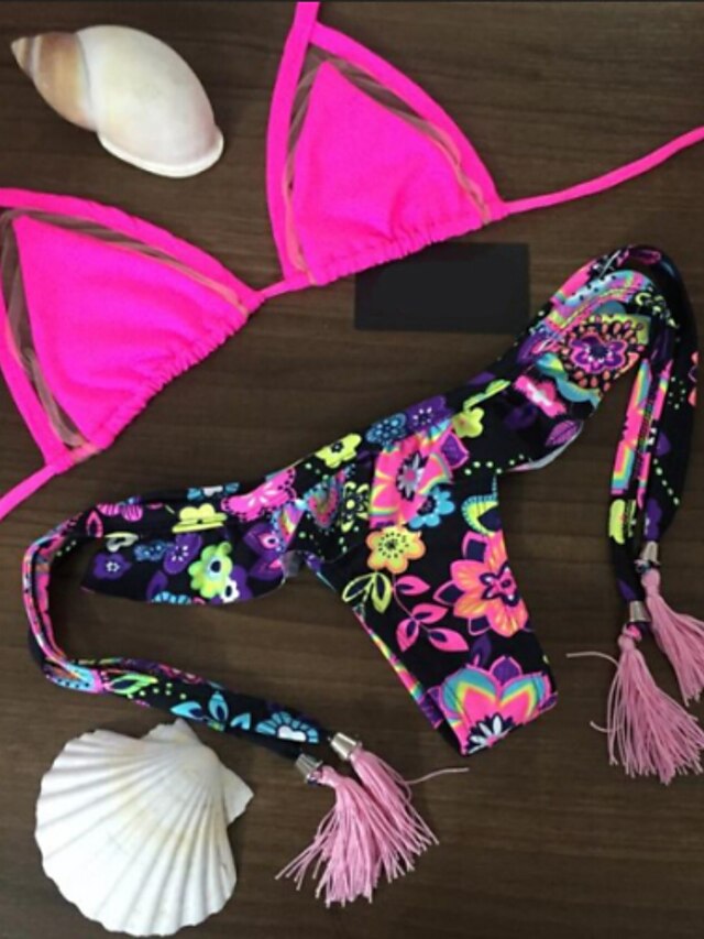  Damen Badeanzug Bikinis Bademode Bedruckt Blumen Fuchsie Badeanzüge Muster Boho