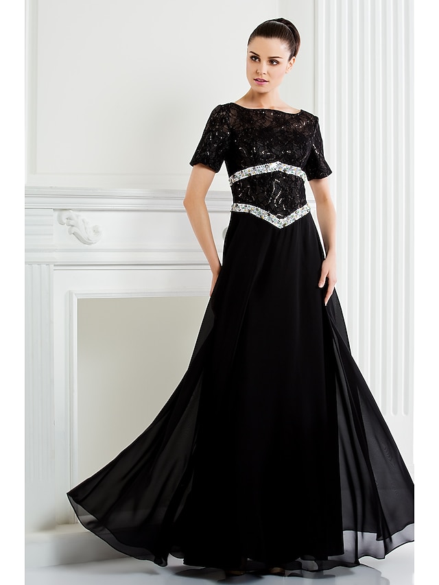  A-Line Scoop Neck Floor Length Chiffon / Lace Mother of the Bride Dress with Beading by LAN TING BRIDE®