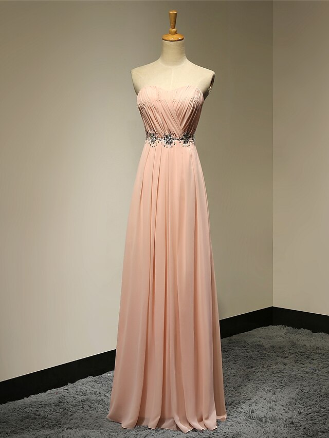  A-Line Strapless Floor Length Chiffon Prom Holiday Dress with Beading