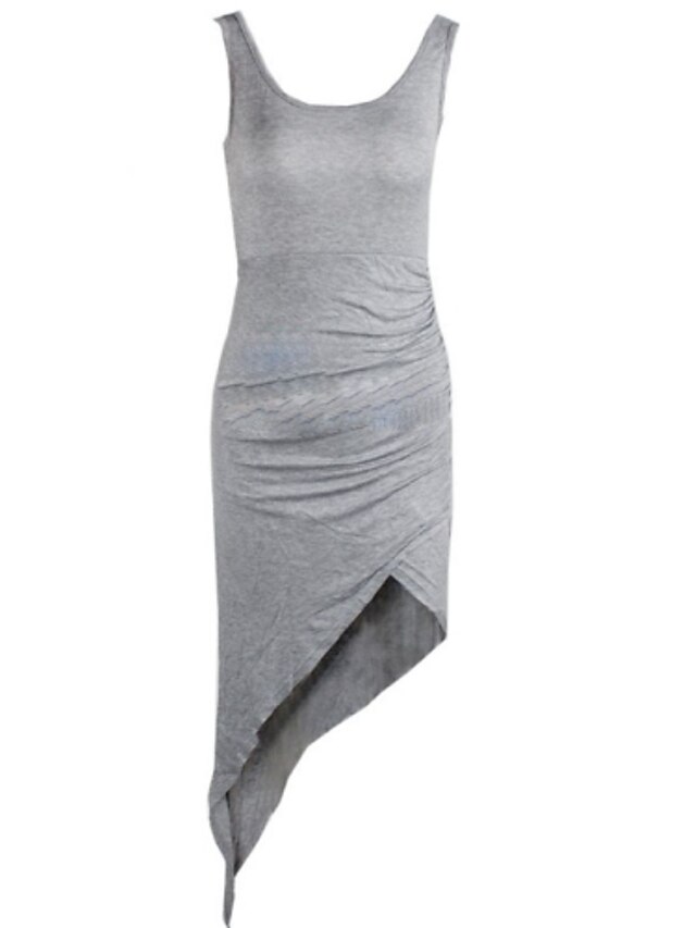  Women's Club Asymmetrical Bodycon Dress - Solid Colored Backless / Split Strap / U Neck Summer Cotton Gray