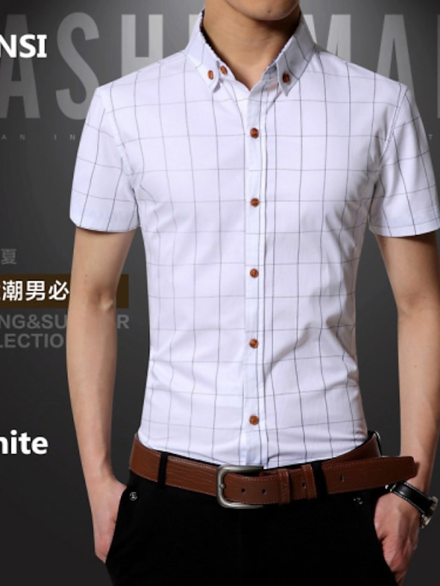  Men's Cotton Shirt - Plaid / Short Sleeve