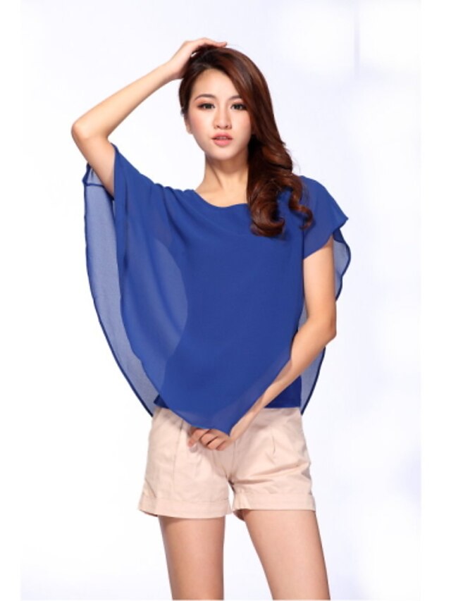  Women's Street chic Batwing Sleeve Blouse - Solid Colored Layered