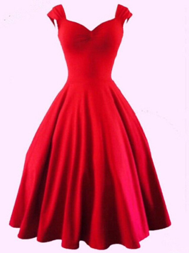  Női Extra méret Térdig érő ruha Piros A vonalú ruha - Ujjatlan Egyszínű Nyár Szív-alakú Vintage Parti Alkalmi Kentucky Derby Fekete Piros M L XL XXL / Pamut