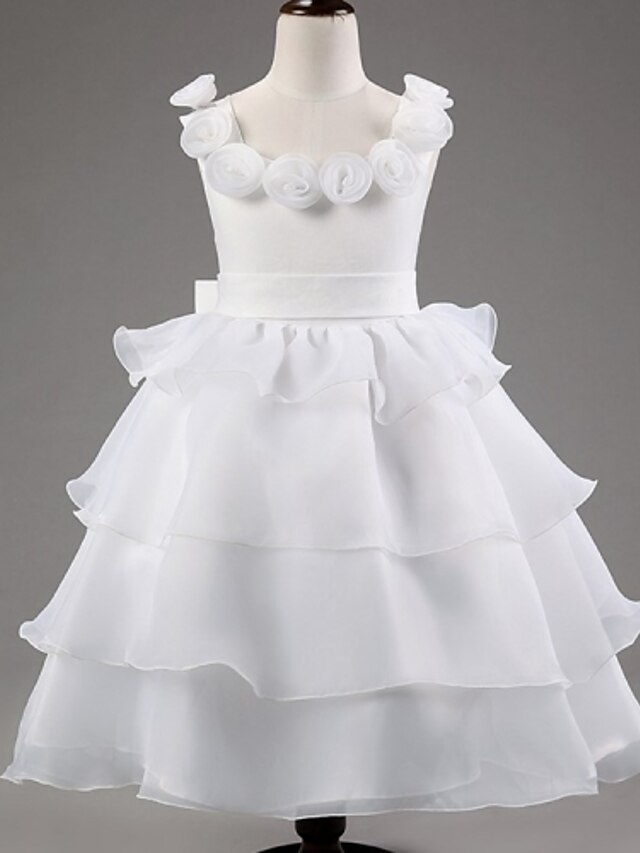  Princess Ankle Length Flower Girl Dress - Satin / Tulle Sleeveless Scoop Neck with Sash / Ribbon / Flower / Pleats by