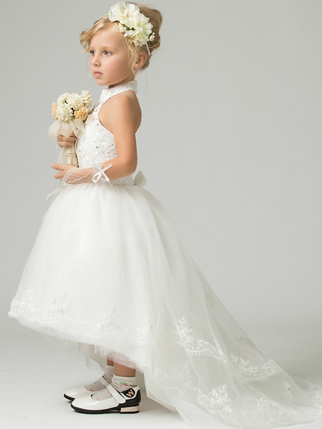  A-Line Asymmetrical Flower Girl Dress Wedding Cute Prom Dress Polyester with Beading Fit 3-16 Years