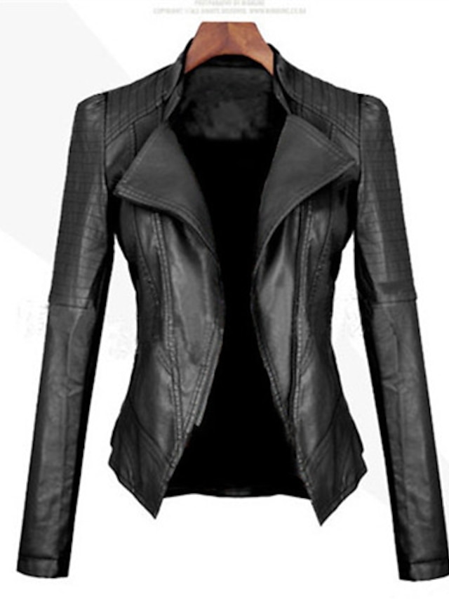  Women's Vintage/Casual Imitation leather Coat Slim Long Sleeve PU Jacket