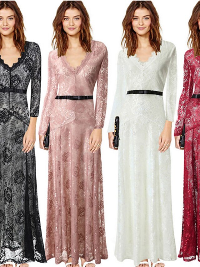  Bella Women's Boho Pink / White / Black Dresses , Casual / Party V-Neck Long Sleeve