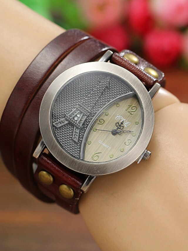 Women's Ladies Wrist Watch Wrap Bracelet Watch Analog Quartz Eiffel Tower / Leather