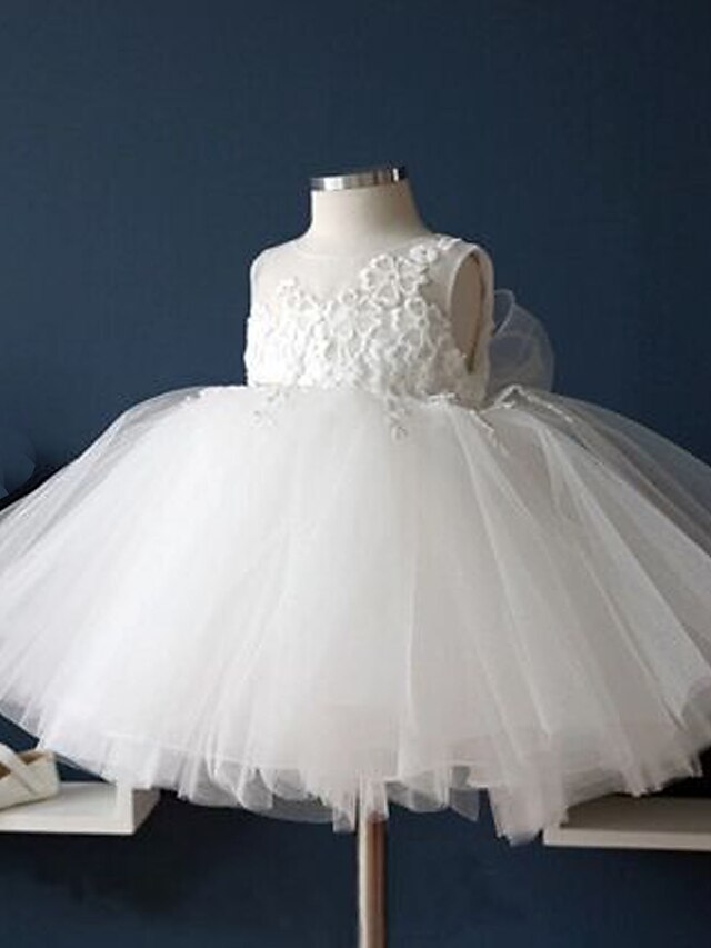  Robe de Soirée Longueur Genou Robe de Demoiselle d'Honneur Fille - Coton / Dentelle / Tulle Sans Manches Bijoux avec Dentelle par LAN TING Express