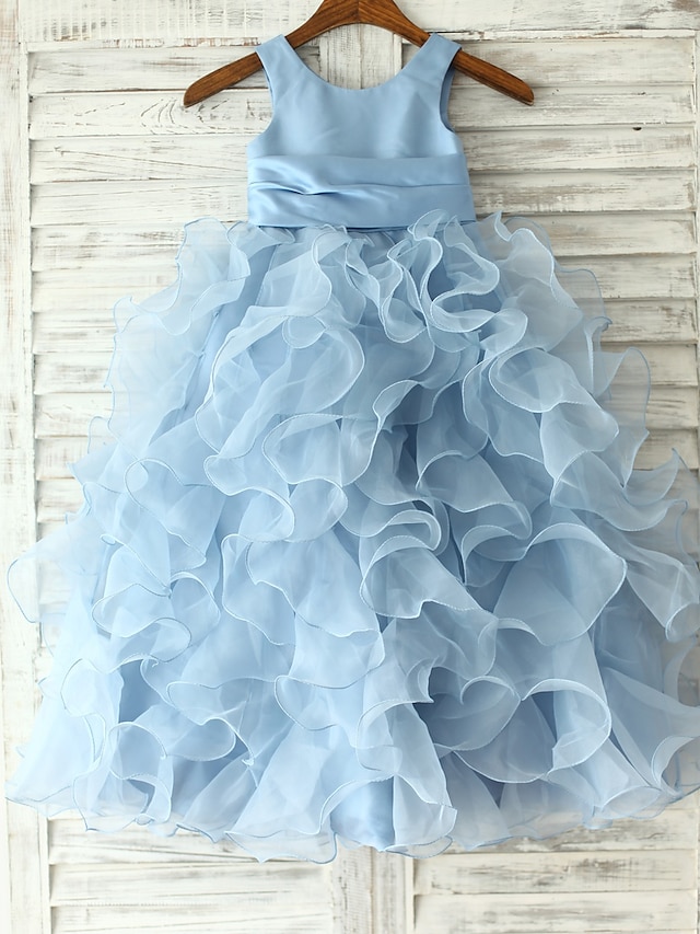  Πριγκίπισσα Μακρύ Φόρεμα για Κοριτσάκι Λουλουδιών Πομπή Χαριτωμένο φόρεμα χορού Οργάντζα με Ζώνη / Κορδέλα Κατάλληλο 3-16 ετών