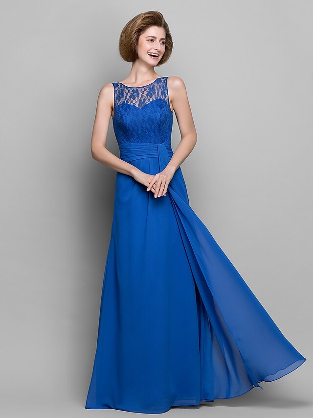  Sheath / Column Scoop Neck Floor Length Chiffon Mother of the Bride Dress with Lace by LAN TING BRIDE®