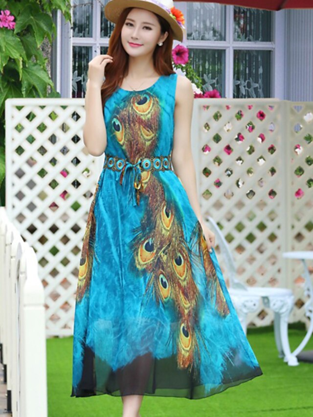  Women's Loose Sleeveless Print All Seasons Boho Beach Blue S M L XL XXL 3XL
