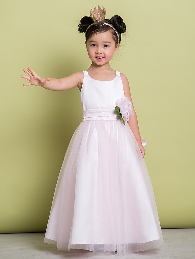  A-Line Ankle Length Flower Girl Dress - Tulle Sleeveless Scoop Neck with Flower by LAN TING BRIDE®